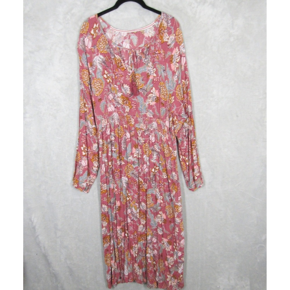 Knox Rose Womens Mauve Floral Boho Maxi Dress Long Sleeve Smocked Waist XL